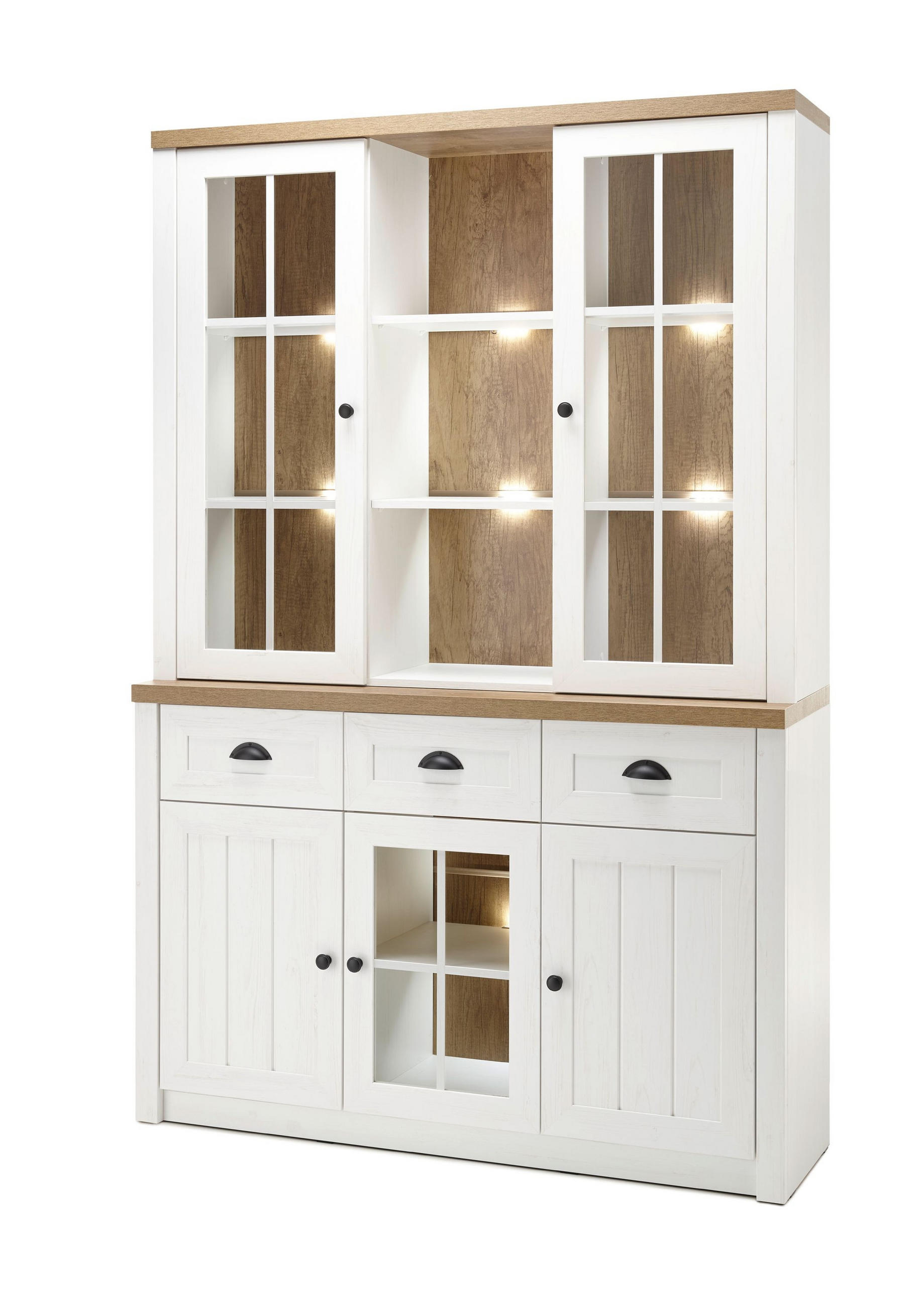BUFFET Provence pinie weiß / eichefarben hell 130 / 43 / 198cm - Hellbraun/Weiß, Holz/Holzwerkstoff (130/198/43cm) - Feldmann-Wohnen