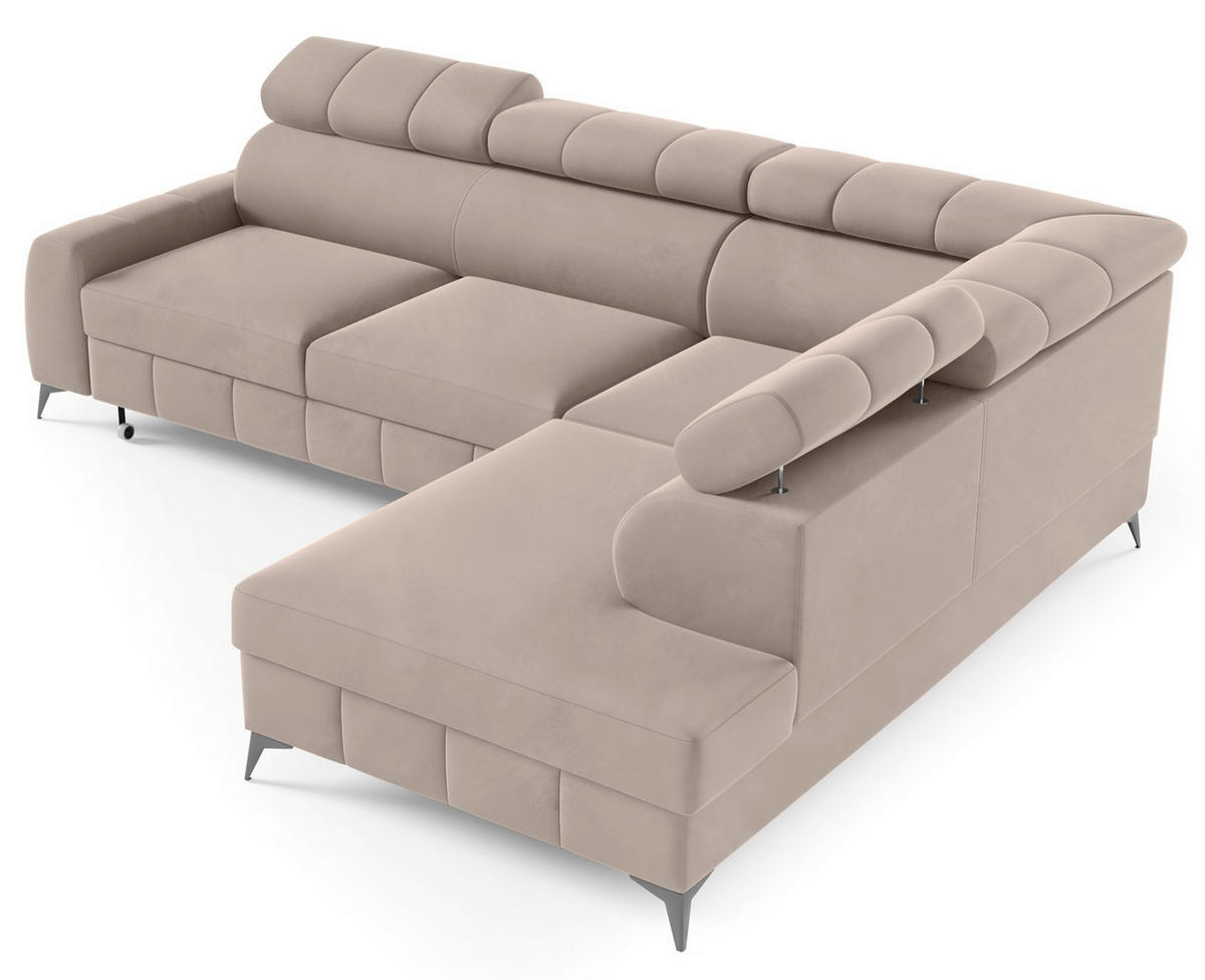 ECKSOFA London Greige Velours - Taupe/Schwarz, Textil/Metall (274/203cm) - Selsey