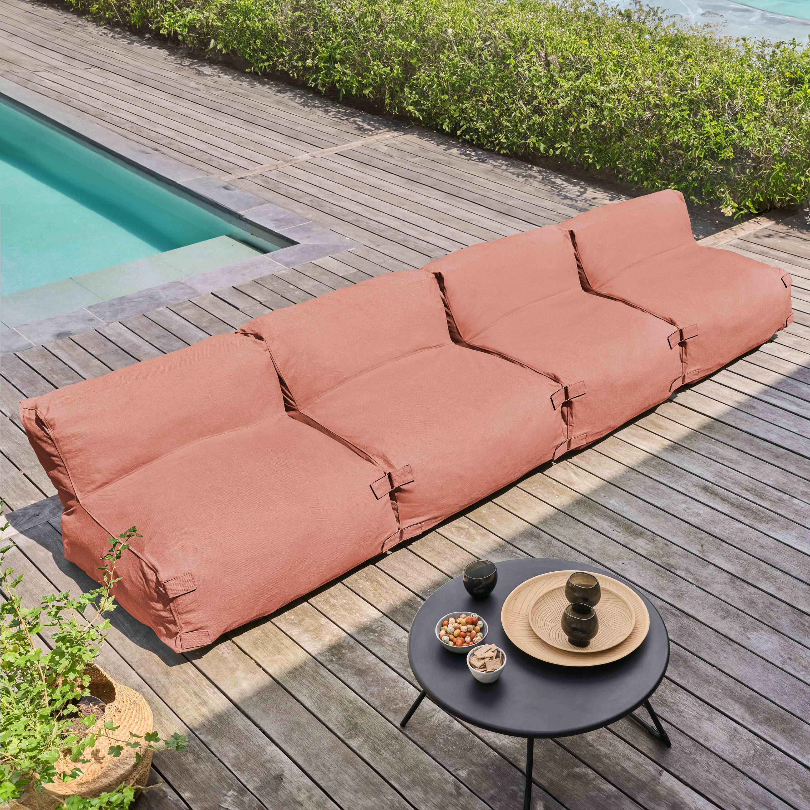 GARTENSOFA mit 4 Sitzplätzen, Terrakotta - Braun, Textil - Oviala