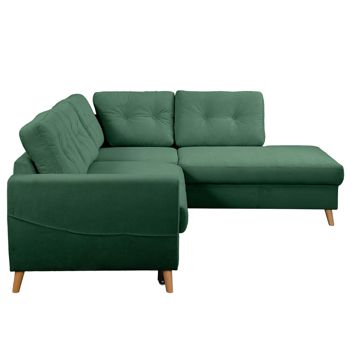ECKSOFA mit Ottomane - Waldgrün/Braun, Holz/Textil (230/200cm) - home24