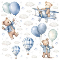 WANDSTICKER Bären Ballons 120x60 - Blau/Beige, Papier (120/60/60cm) - Muralo