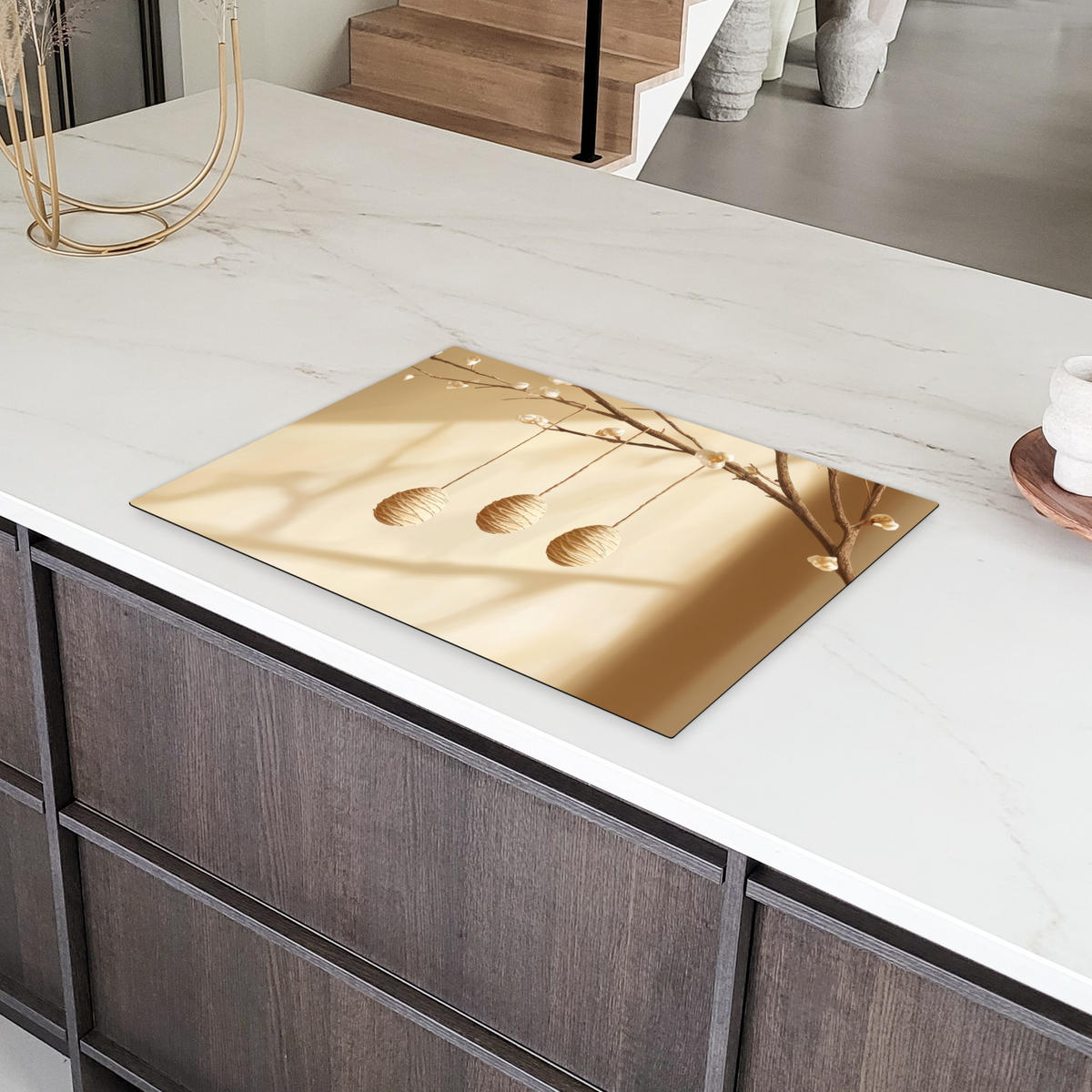 HERDABDECKPLATTE Beige - Osterkuchen - Eier Herdabdeckung Induktionsfeld 75x52 cm - Beige, Kunststoff (75/52/0.2cm) - MuchoWow