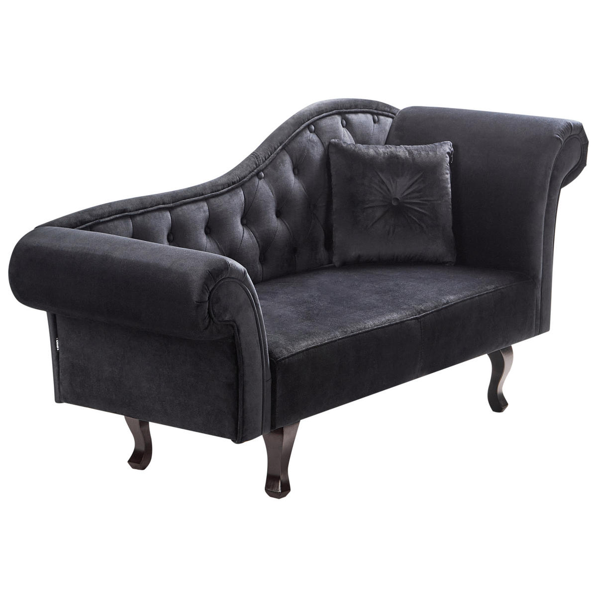 ČALOUNĚNÉ LEHÁTKO CHAISE LONGUE PRAVOSTRANNÉ Sametová látka Černé s polštářem Lattes II - černá/hnědá, textil (192/81/59cm) - Beliani