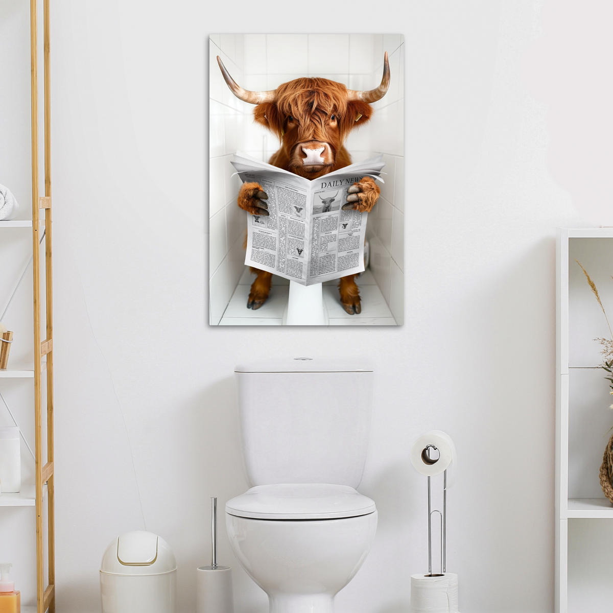 LEINWANDBILD Schottischer Highlander - Tier - Zeitung - Toilette 60x90 cm - Kastanienfarben, Textil (60/90cm) - MuchoWow