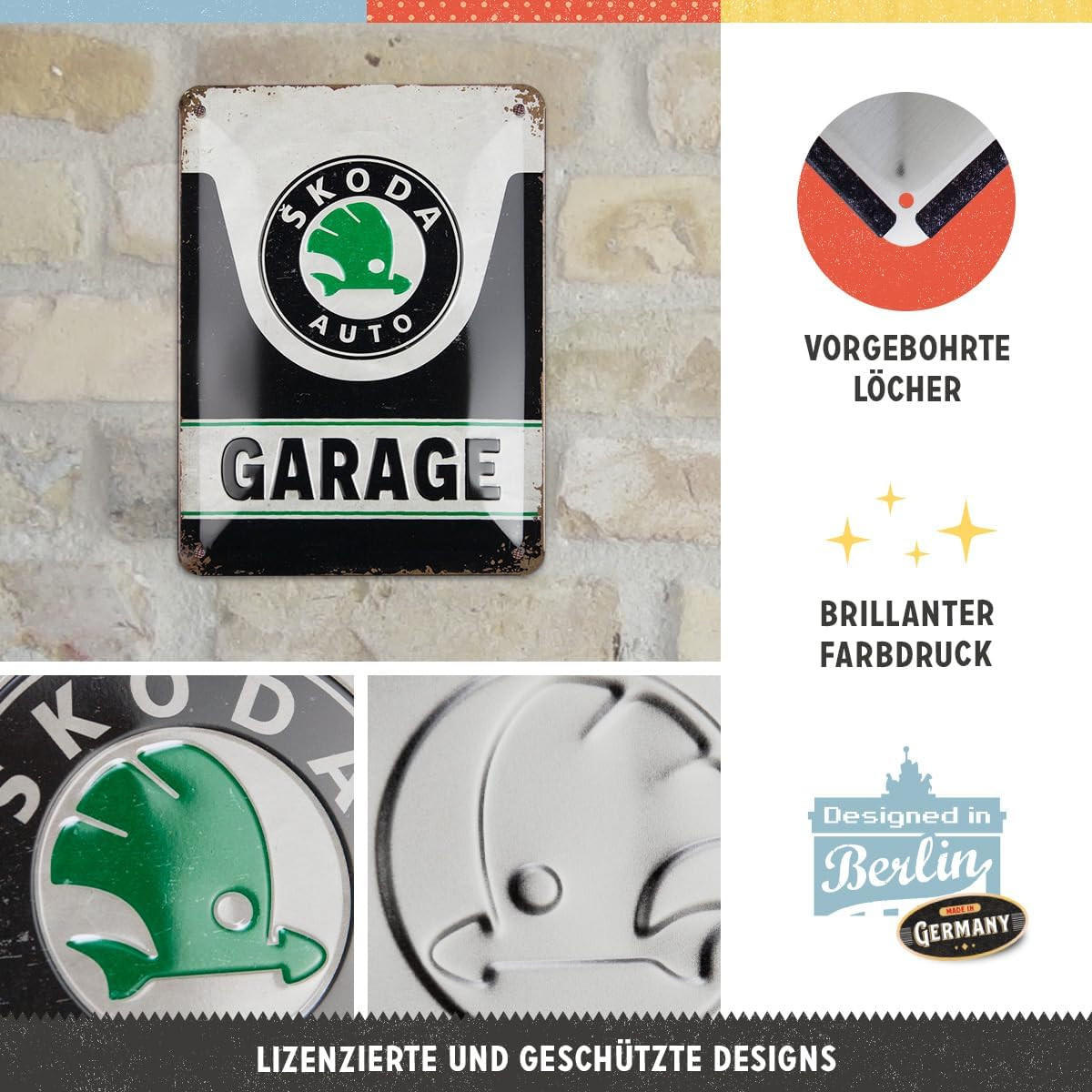 BLECHSCHILD 15/20 cm Skoda Garage - Multicolor, Metall (15/20/0.5cm) - Nostalgic-Art