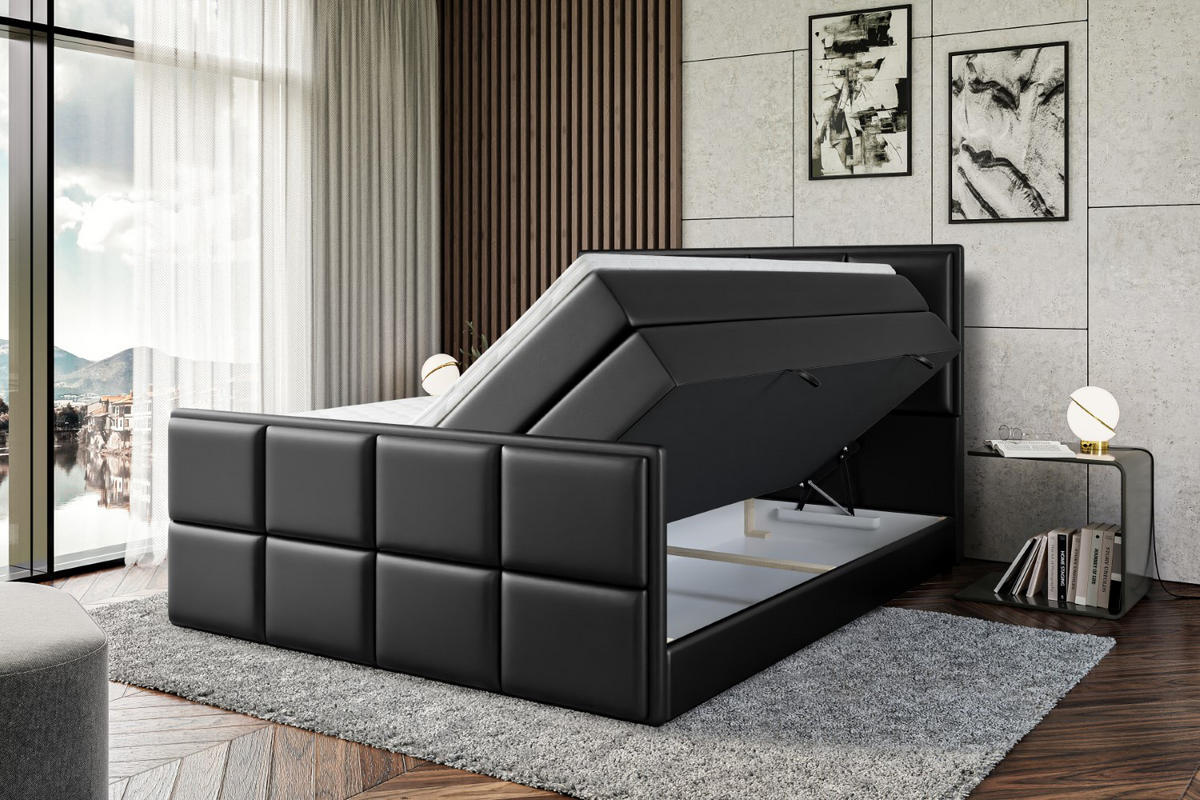 BOXSPRINGBETT NOVA-Z KING - 140 x 200 - H3/H4 - Schwarz Hochglanz - Schwarz Hochglanz, Holzwerkstoff (140/200cm) - ALTDECOR