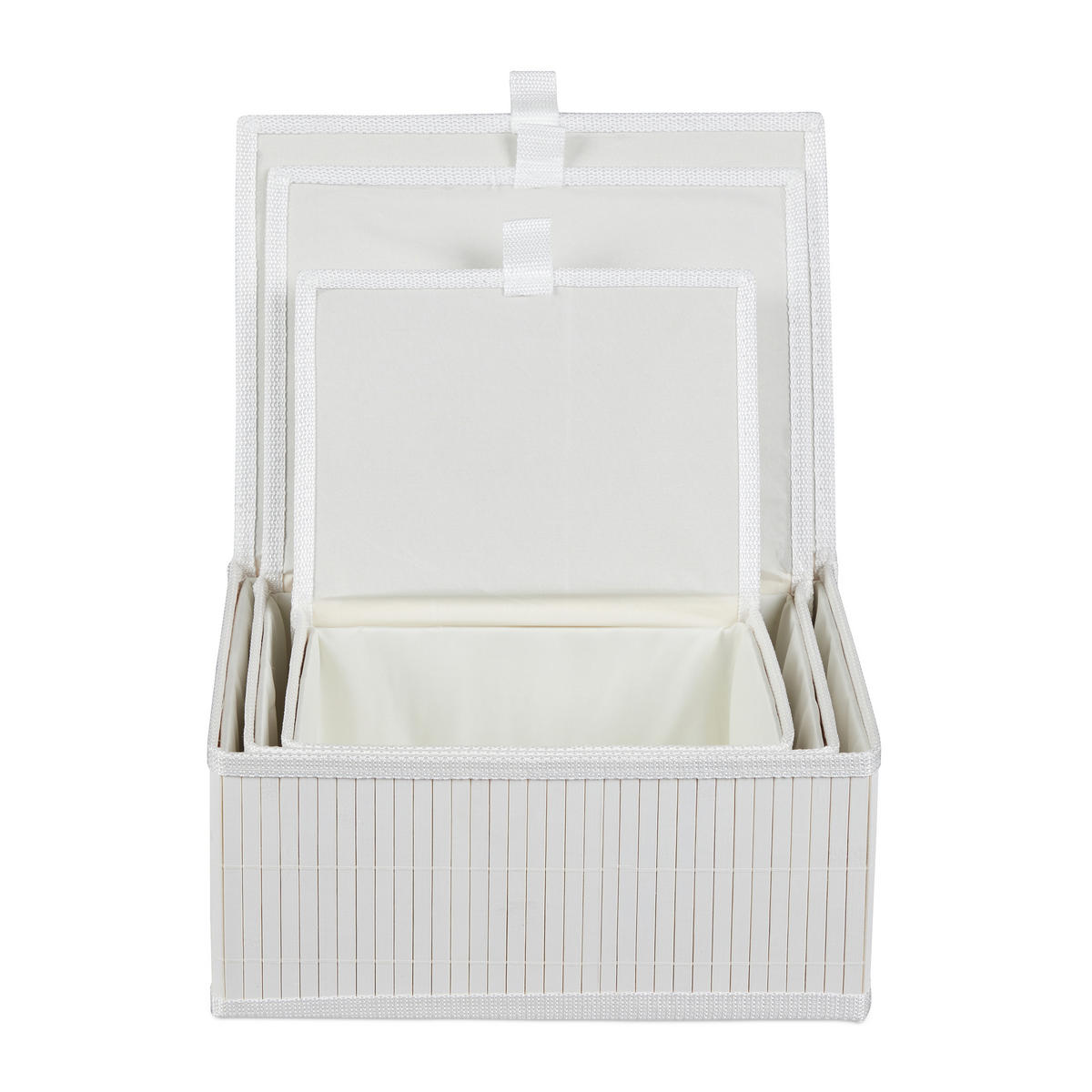 3-TLG.AUFBEWAHRUNGSKORB - Weiß, Holz/Textil (33/15/25.5cm) - Relaxdays