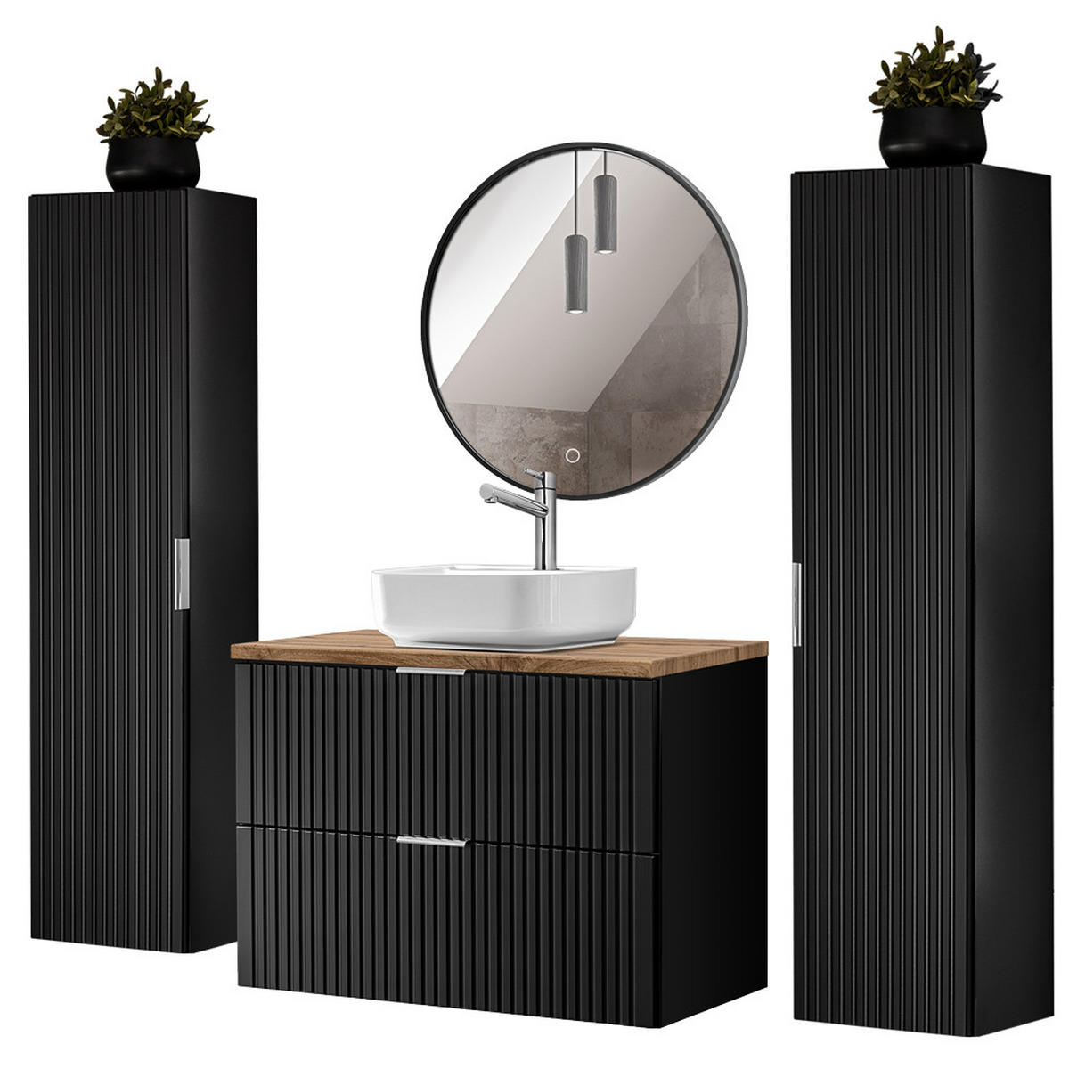 BADMÖBEL-SET 4-TLG. Adelaide-56 - Schwarz, Holzwerkstoff (180/200/47cm) - Lomado