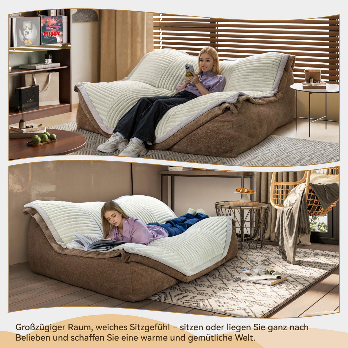 SITZSACKSOFA 2-Sitzer Cord - Beige, Textil (136/64/168cm) - Vercart