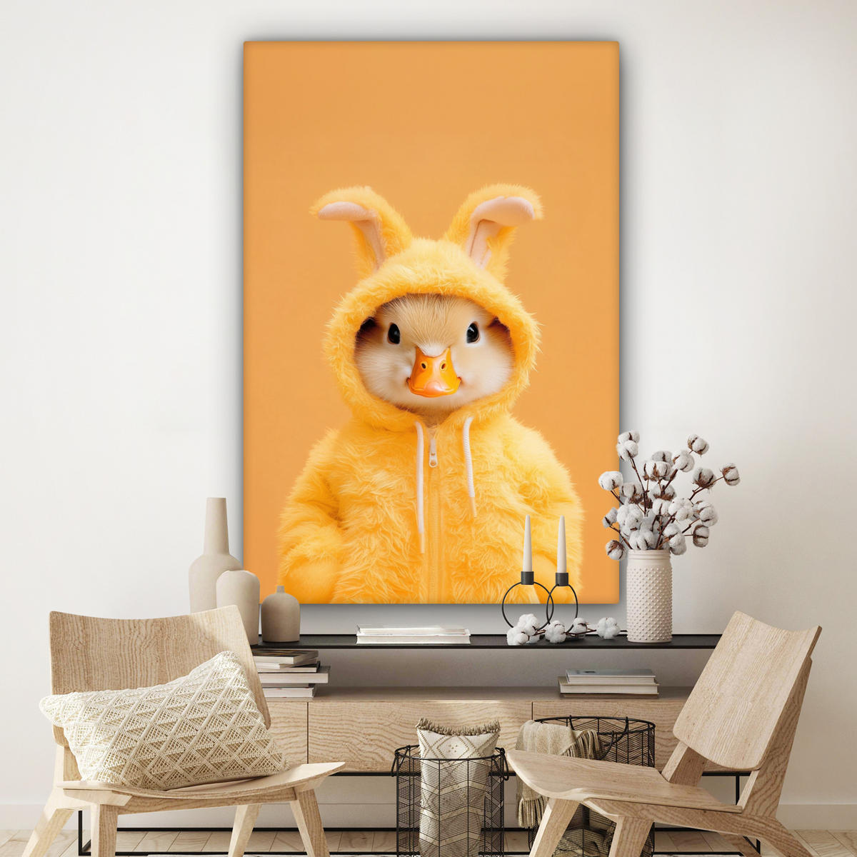 SLIKA NA PLATNU Kostum zajca 90x140 cm - rumena, tekstil (90/140cm) - MuchoWow