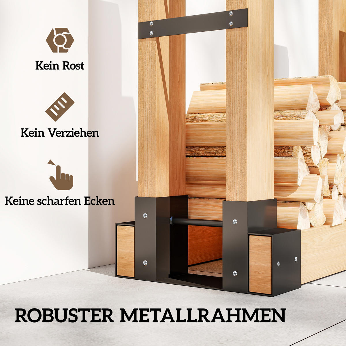 2ER Set Kaminholzregal für innen mit verstellbar Länge Metall Schwarz - Schwarz, Metall (10/15.5/33.5cm) - Outsunny