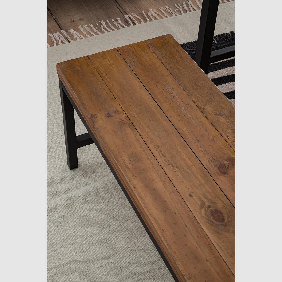 SITZBANK - Pinie massiv / Metall - Schwarz/Pinienfarben, Holz (170/45/37cm) - home24