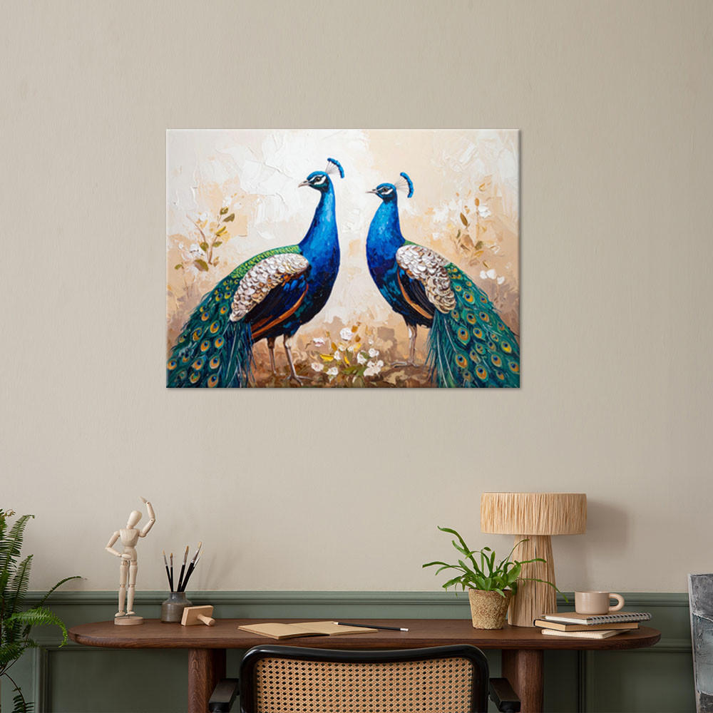 LEINWANDBILD Bunte Pfauen Vögel Natur 120x80cm - Beige, Textil (120/80cm) - Feeby