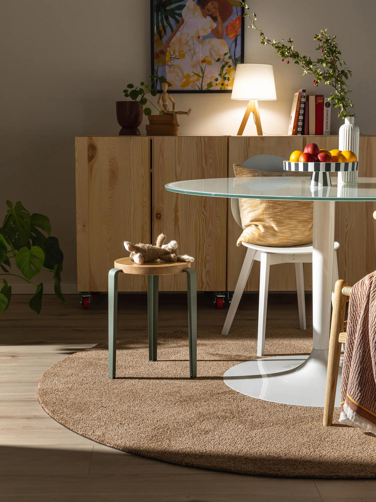 TEPPICH Nina waschbar ø 150 cm rund - Beige, Kunststoff (150/150cm) - benuta Nest