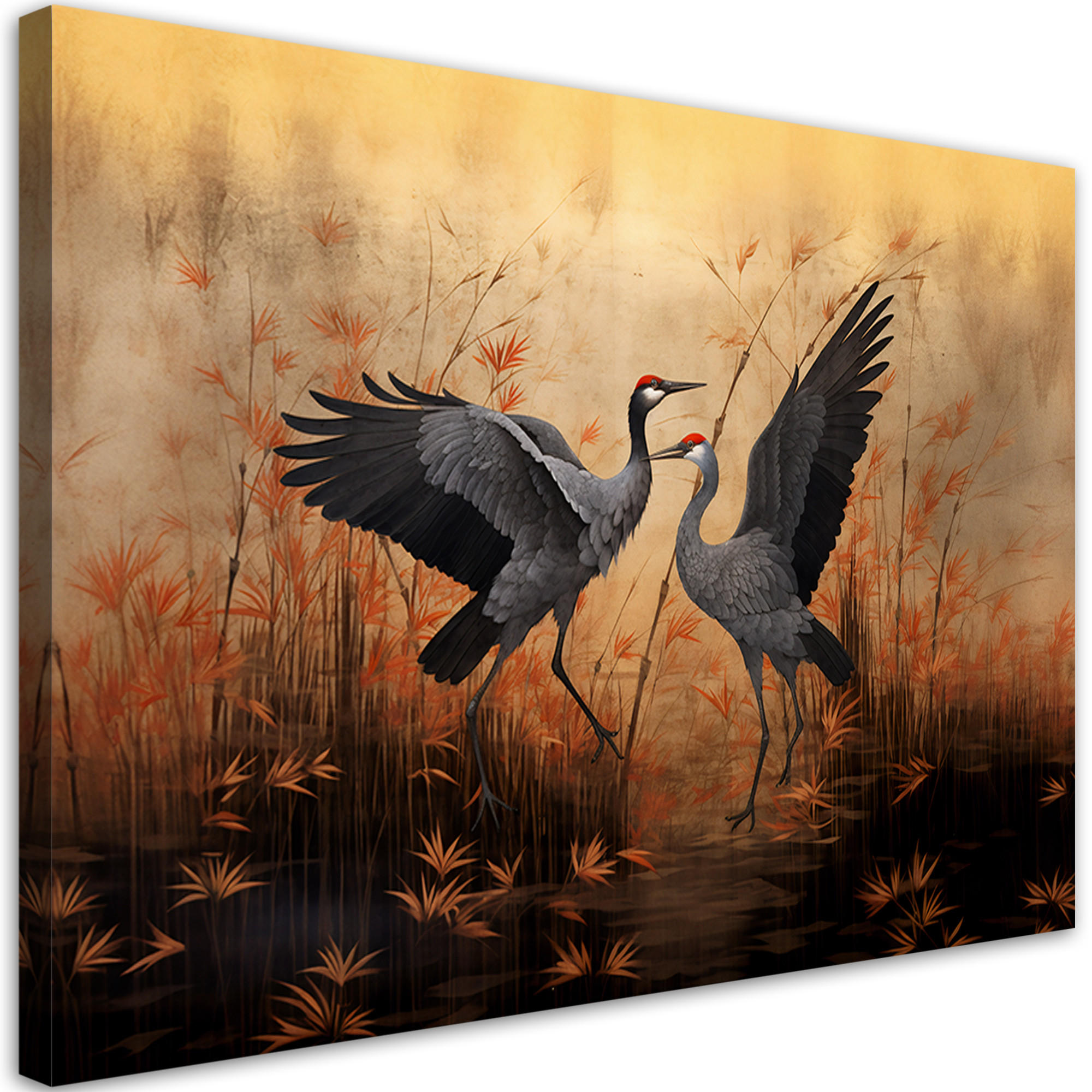 LEINWANDBILD Kranich Natur Vögel 90x60cm - Orange, Textil (90/60cm) - Feeby
