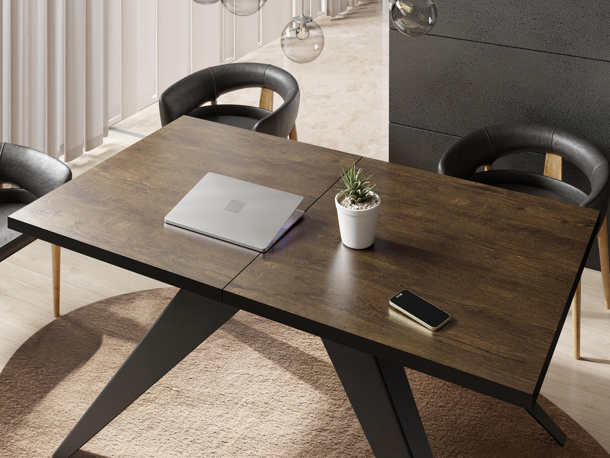ESSTISCH Vance rechteckig ausziehbar, Lefkas Eiche 140-240/80/76 cm - Alteiche/Schwarz, Holzwerkstoff/Metall (140/80/76cm) - WFL GROUP