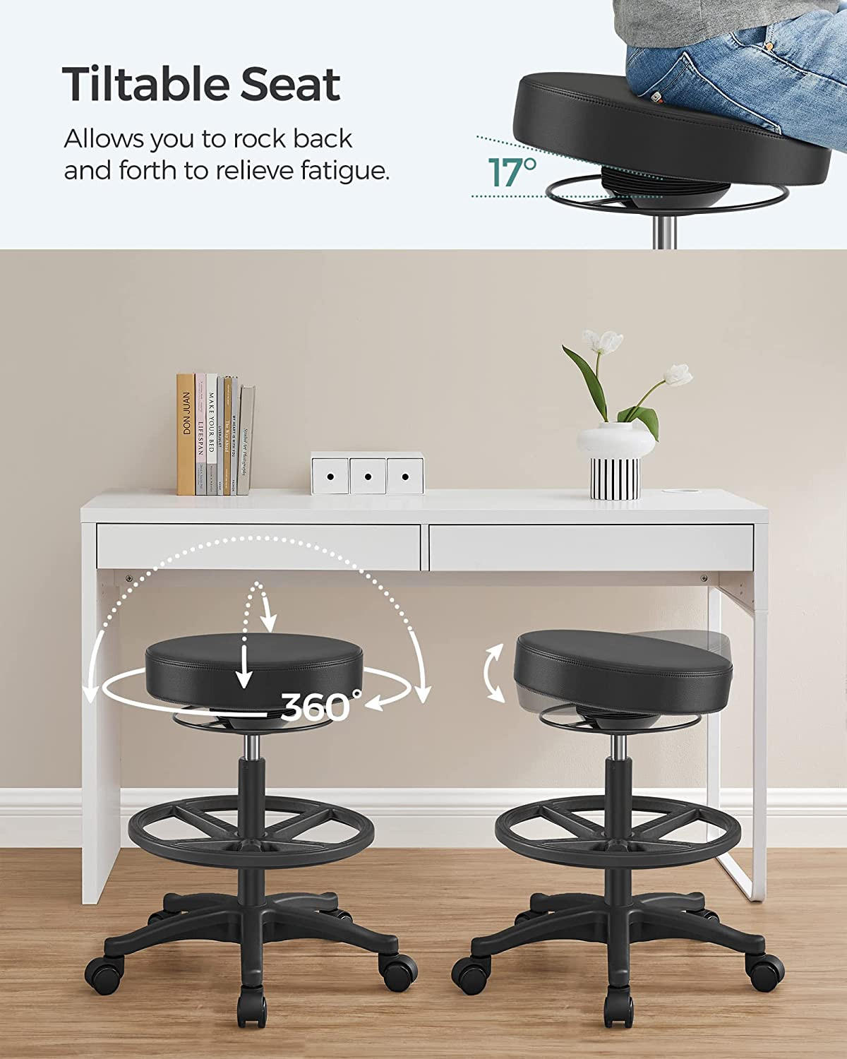 ARBEITSHOCKER BÜROHOCKER - Schwarz, Textil (51.5/81/51.5cm) - Hansiro