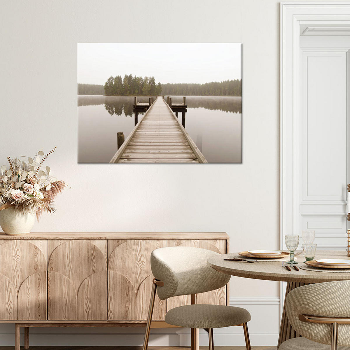 LEINWANDBILD Pier Seelandschaft Natur 120x80cm - Beige, Textil (120/80cm) - Feeby