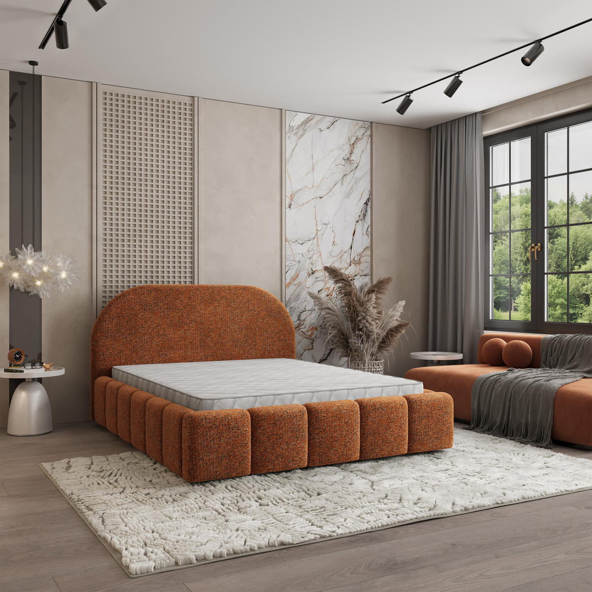 POLSTERBETT FLUSSO 200x200 cm mit Bettkästen - Orange - Orange, Holz (200/200cm) - MASSENO