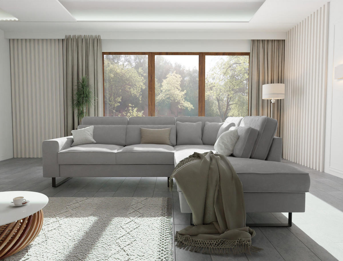 ECKSOFA Zuri Hellgrau Samt - Hellgrau/Schwarz, Holz/Kunststoff (290/231cm) - S-Style Möbel
