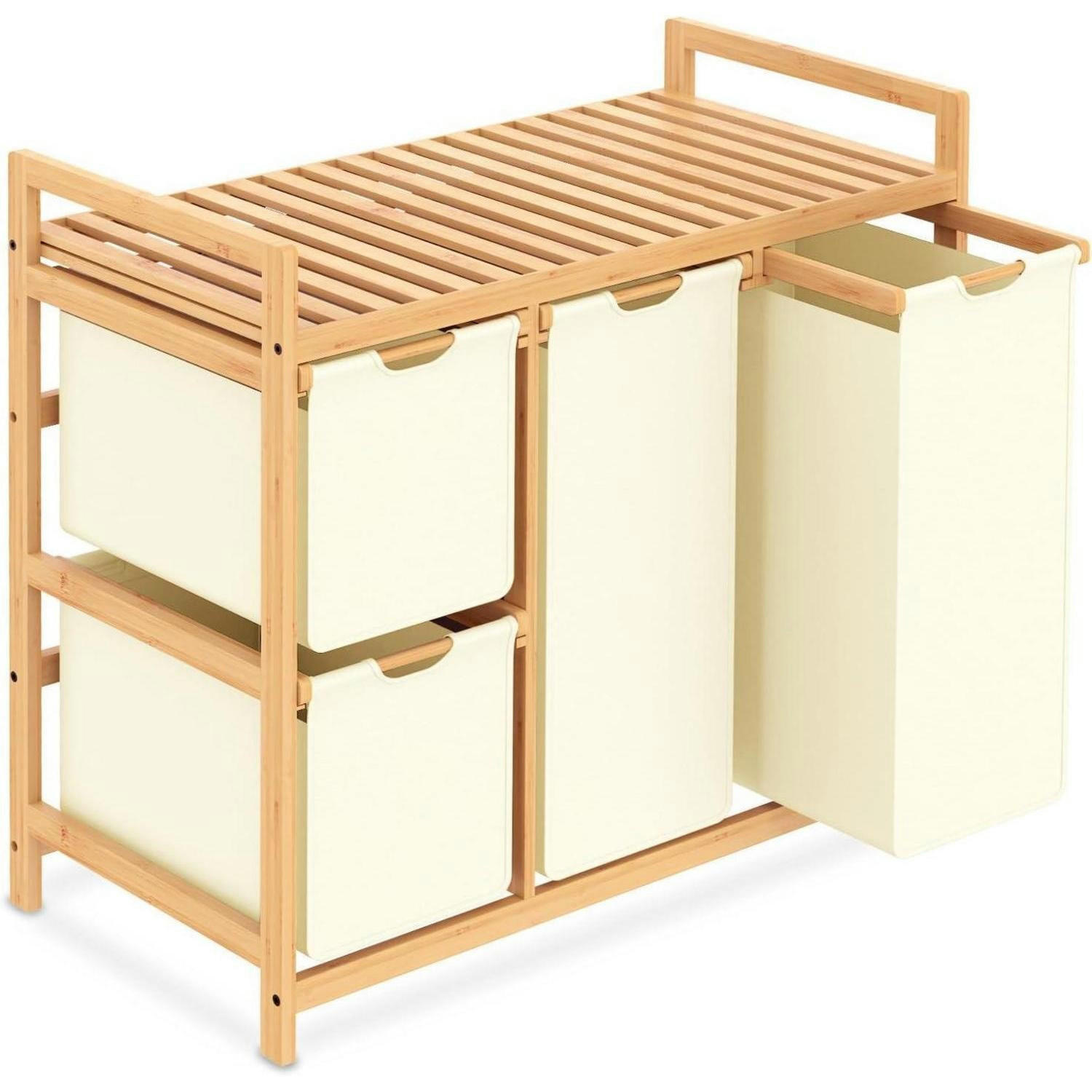 WÄSCHEKORB mit Ablage Bambus Beige 77 cm - Creme, Naturmaterialien (81/77/41.5cm)