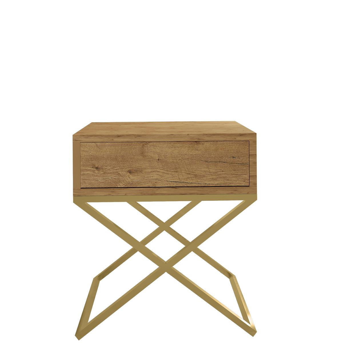 NACHTTISCH Xara Eiche Wotan, Nachtschrank mit goldenem Gestell - Eiche Wotan, Holzwerkstoff (45/50/35cm) - Bettso