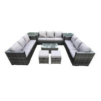 GARTENSET mit Beistelltisch Polyrattan 11-Sitzer - Dunkelgrau, Metall - Fimous