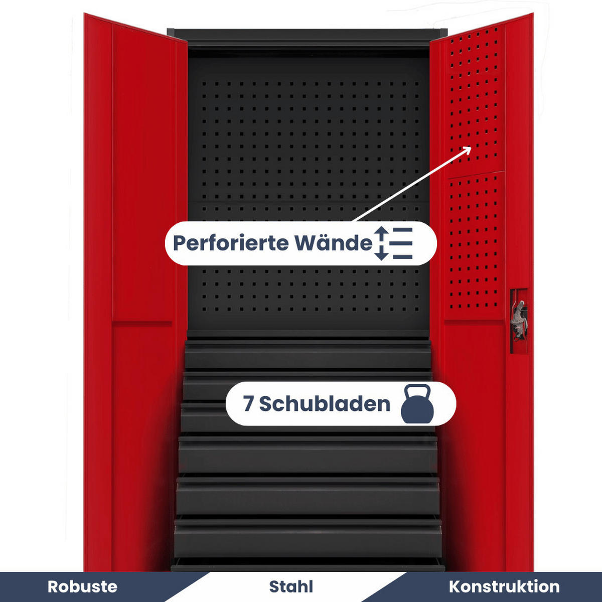 WERKZEUGSCHRANK mit Schubladen TOM 185x92x50cm Anthrazit-Rot - Anthrazit, Metall (92/185/50cm) - DELUKE
