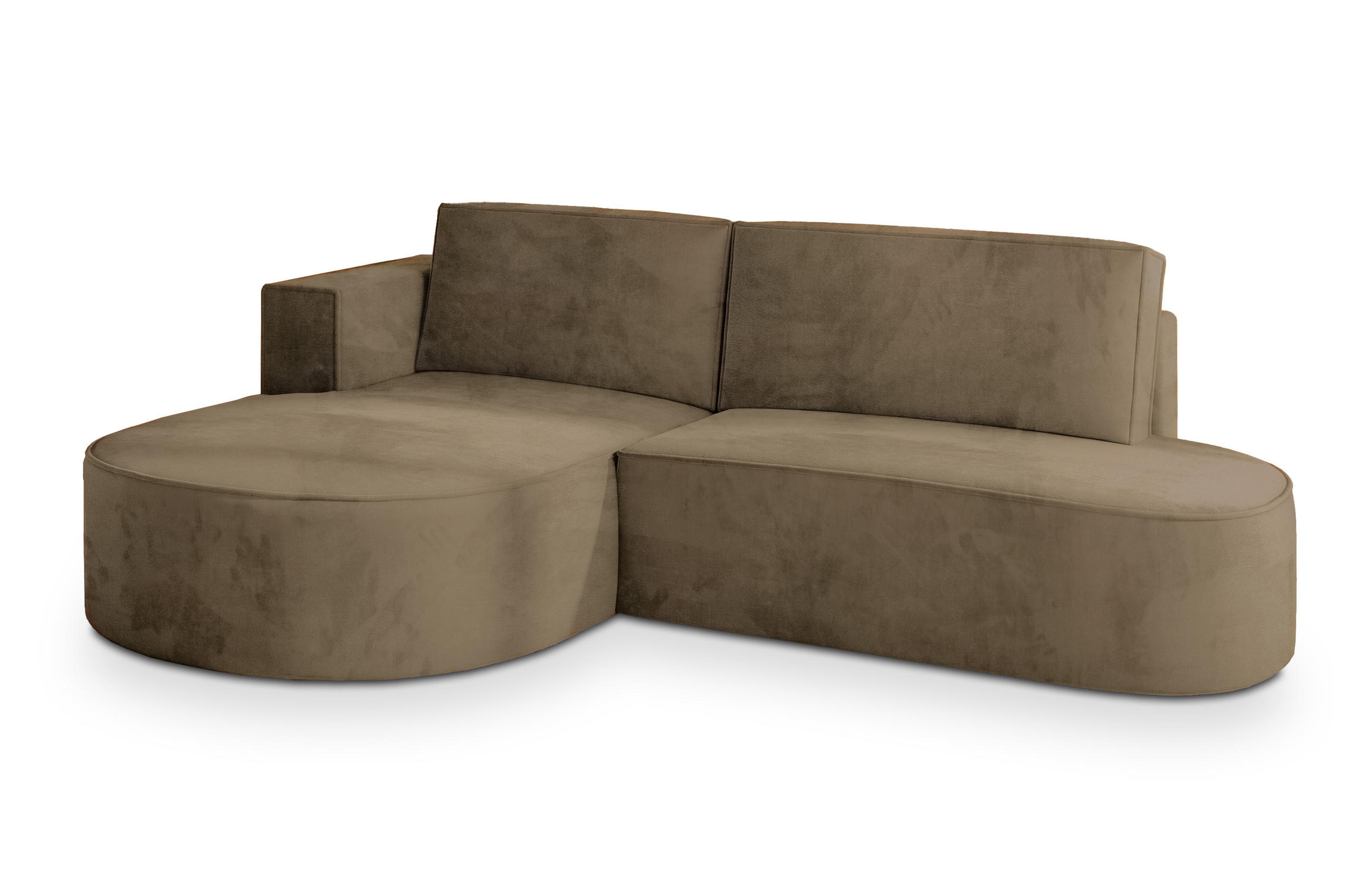 ECKSOFA CORTIO M L-S Beige Velours-Stoff mit Schlaffunktion - Beige, Holz (265/174cm) - MASSENO