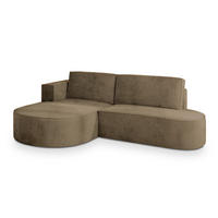 ECKSOFA CORTIO M L-S Beige Velours-Stoff mit Schlaffunktion - Beige, Holz (265/174cm) - MASSENO