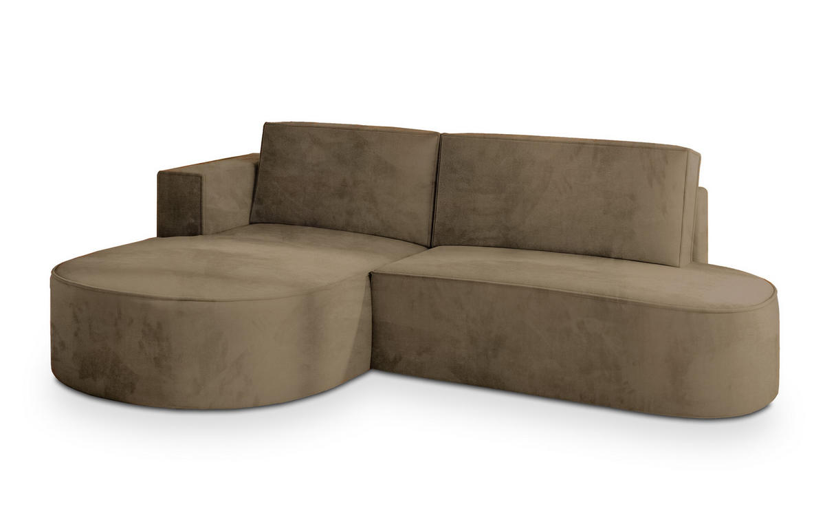 ECKSOFA CORTIO M L-S Beige Velours-Stoff mit Schlaffunktion - Beige, Holz (265/174cm) - MASSENO