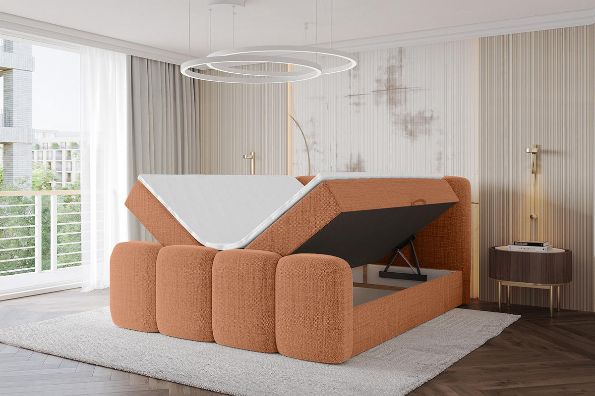 AMERICKÁ postel s matrací H4 a lamelovým roštem – NINA-Z – 120 × 200 cm – meruňková - pomerančová, kompozitní dřevo (120/200cm) - ALTDECOR