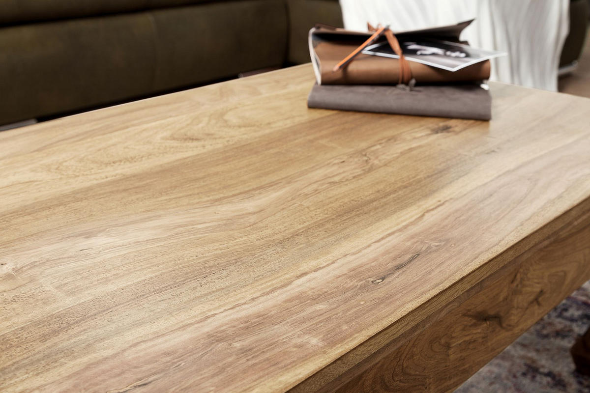 COUCHTISCH KANADA in Opium-Form aus Massivholz Akazie handgefertigt, Beige 110x60x40 cm - Beige, Holz (60/110/40cm) - KADIMA DESIGN
