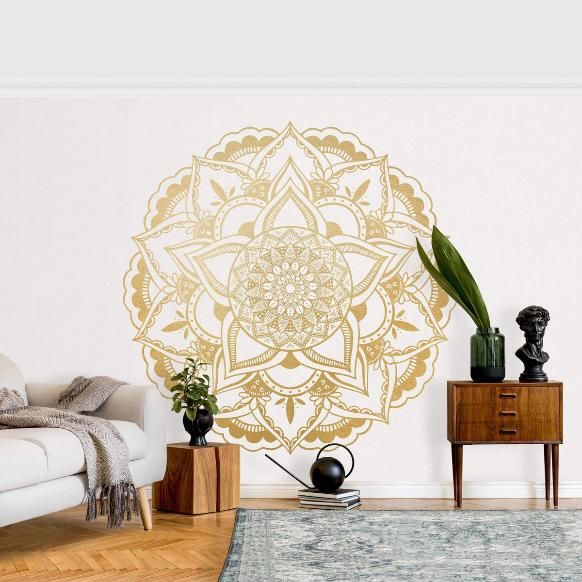 FOTOTAPETE Mandala Blume gold weiß 288/190 cm - Goldfarben, Papier (288/190cm) - Bilderwelten