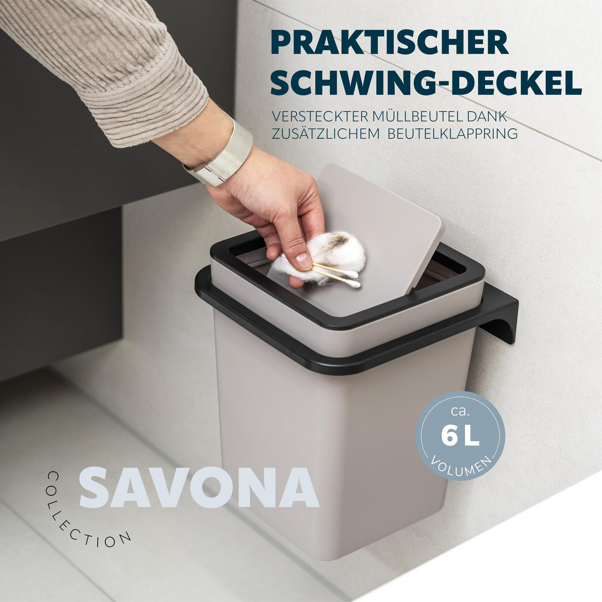 WC-GARNITUR 2-TLG. Bürste u. Eimer SAVONA Softtouch inkl. Wandhalterung, eckig - taupe - Taupe, Kunststoff (18/25/21cm) - bremermann