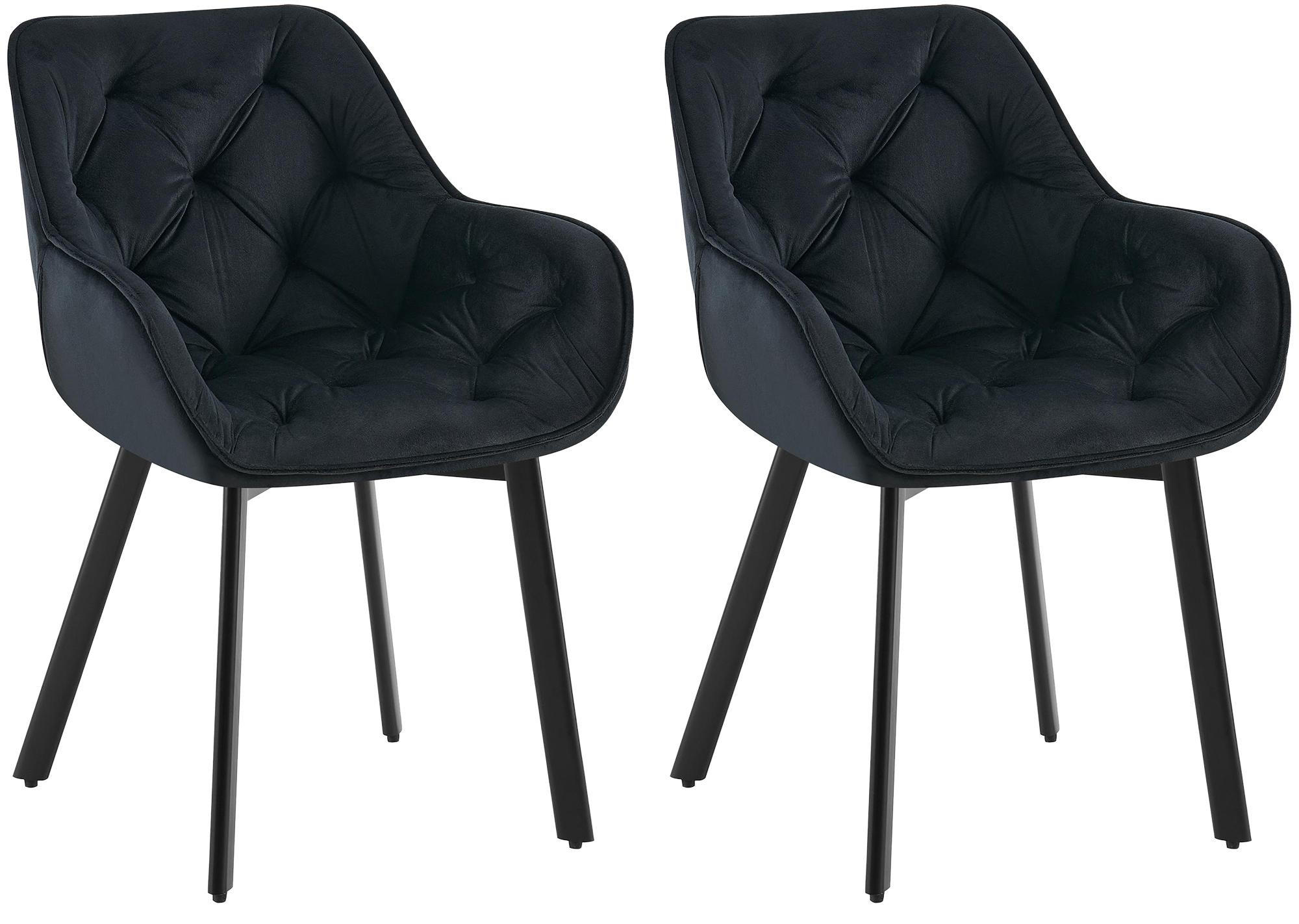 ARMLEHNENSTUHL 2er Set Samt Schwarz - Schwarz, Textil/Metall (57/84/62cm) - CLP