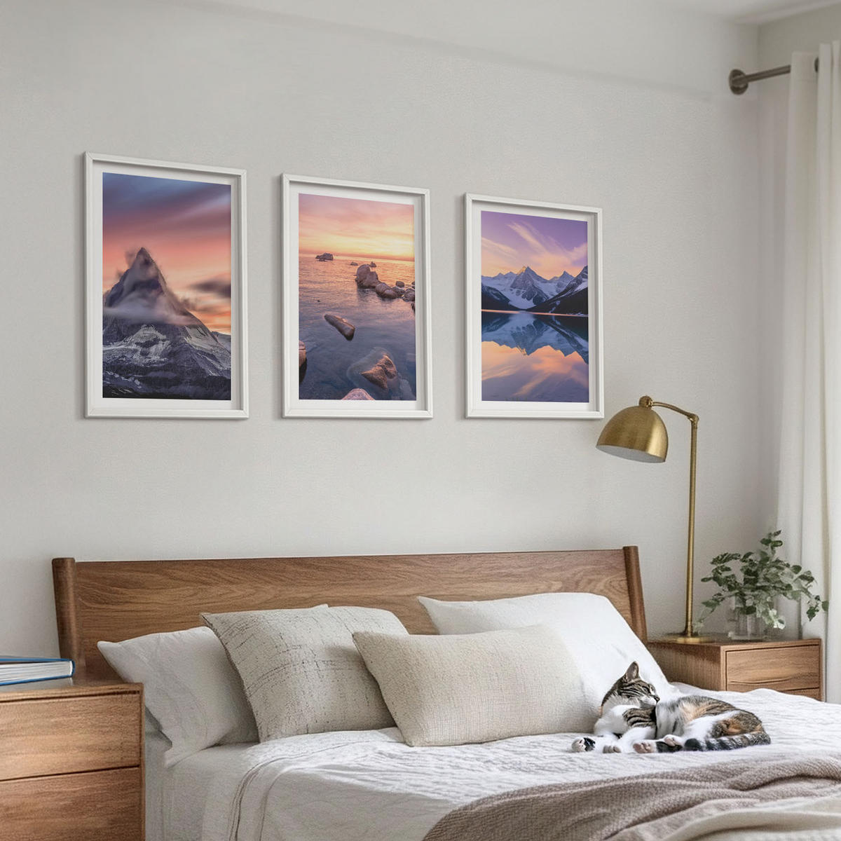 BILDER SET 3er Set - 40x60 cm Weißer Rahmen - Berglandschaft, See, Westen - Weiß, Kunststoff (40/60cm) - TULUP