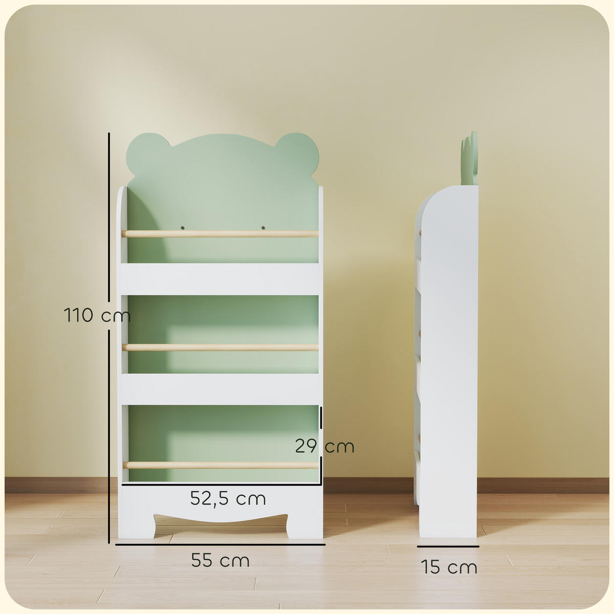 KINDER-BÜCHERREGAL MDF Grün - Grün, Holzwerkstoff (15/110/55cm) - AIYAPLAY