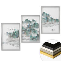 WANDBILDER 3er Set - 40x60 cm Silberner Rahmen - Berge, Wolken, Vögel, Boot, Japandi - Silberfarben, Kunststoff (40/60cm) - ArtPrintCave