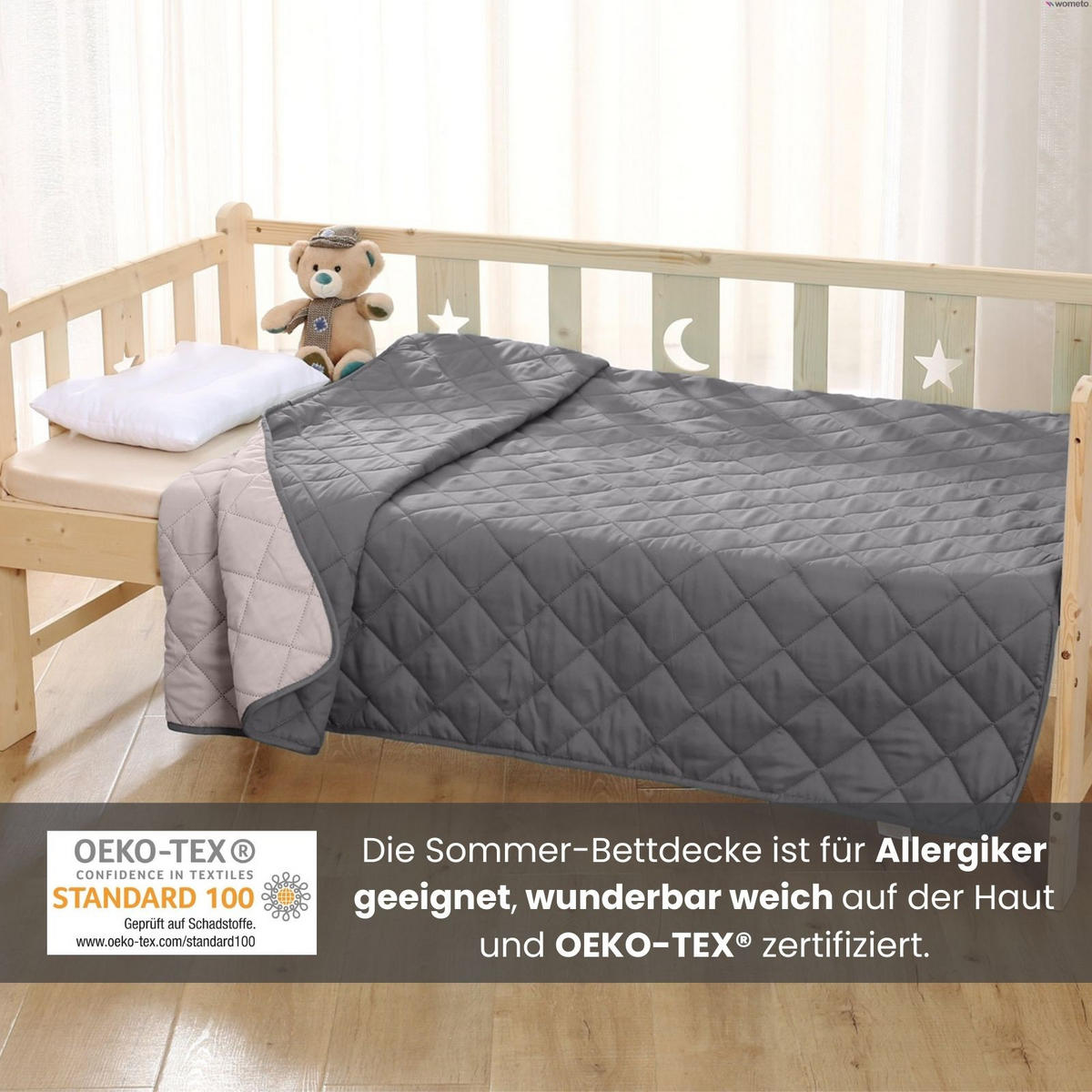 SOMMERBETT Camping grau 200/200 cm Steppbett im Wende-Design Duo-Color - Grau, Textil (200/200cm) - wometo