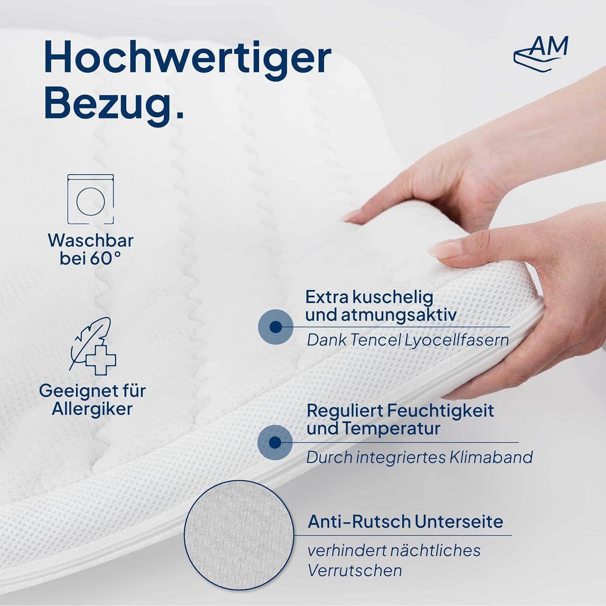 GELSCHAUM TOPPER 150/220 cm - 6cm Höhe & Tencel Bezug - Weiß, Textil (150/220cm) - AM Qualitätsmatratzen
