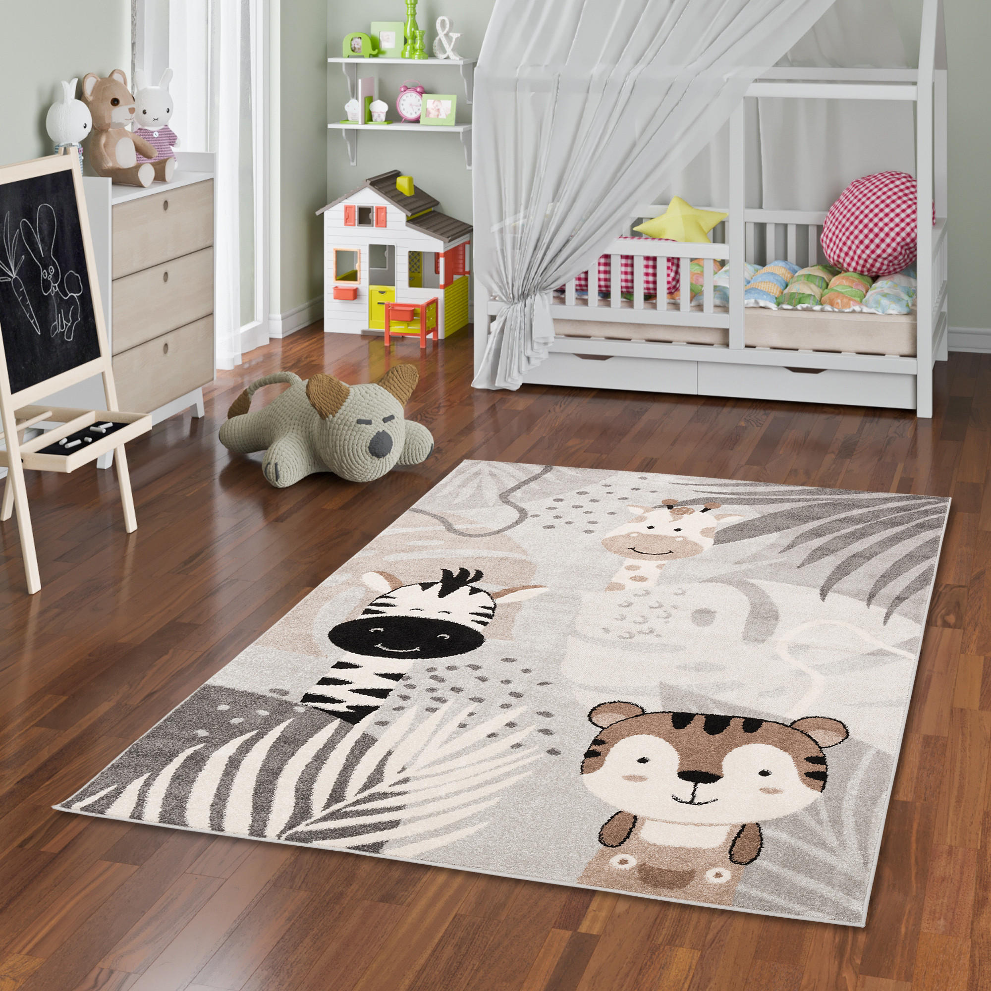 KINDER TEPPICH SOFTSTAR KIDS SAFARI FRIENDS - Grau, Textil (120/170cm) - Pergamon