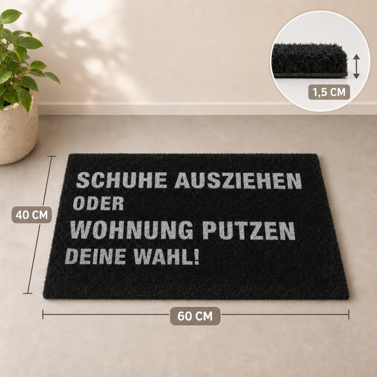 ROHOŽKA černá bílá kokos text Zouvej boty 60x40 cm - černá, textil/plast (60/40cm) - Relaxdays