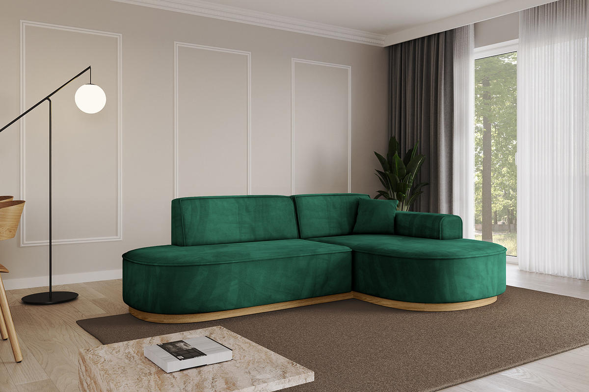 ECKSOFA Ottomane Rechts MARI-L1-v2 - 243x171x83 cm Grün Velours - Grün, Holzwerkstoff/Textil (171/243cm) - ALTDECOR