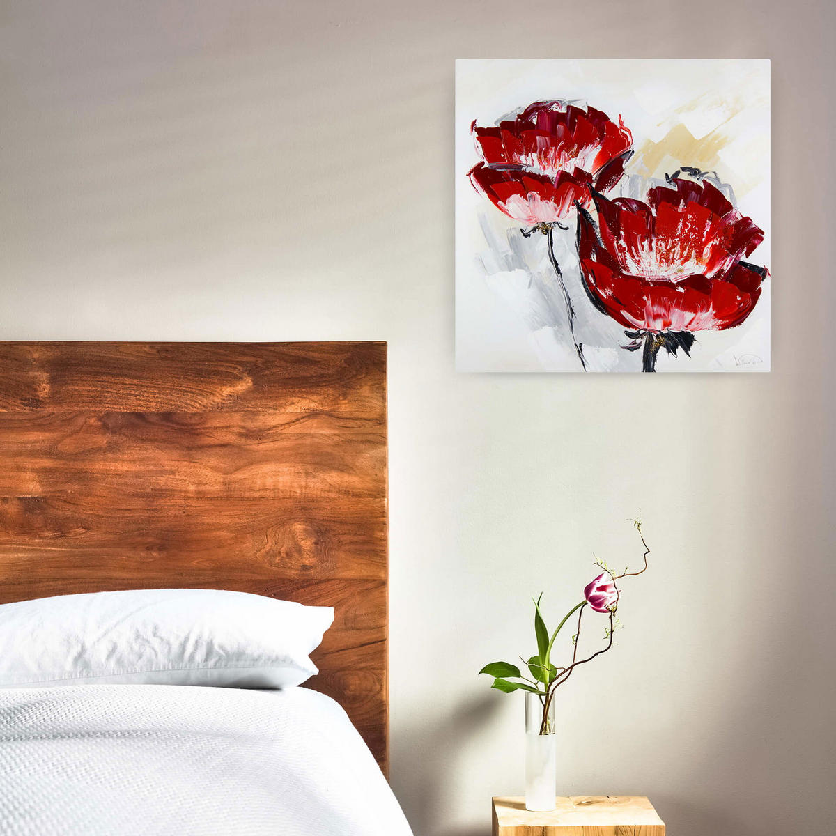 ACRYLBILD HANDGEMALT 80/80 cm - Rot, Holz/Textil (1.6/80cm) - KUNSTLOFT