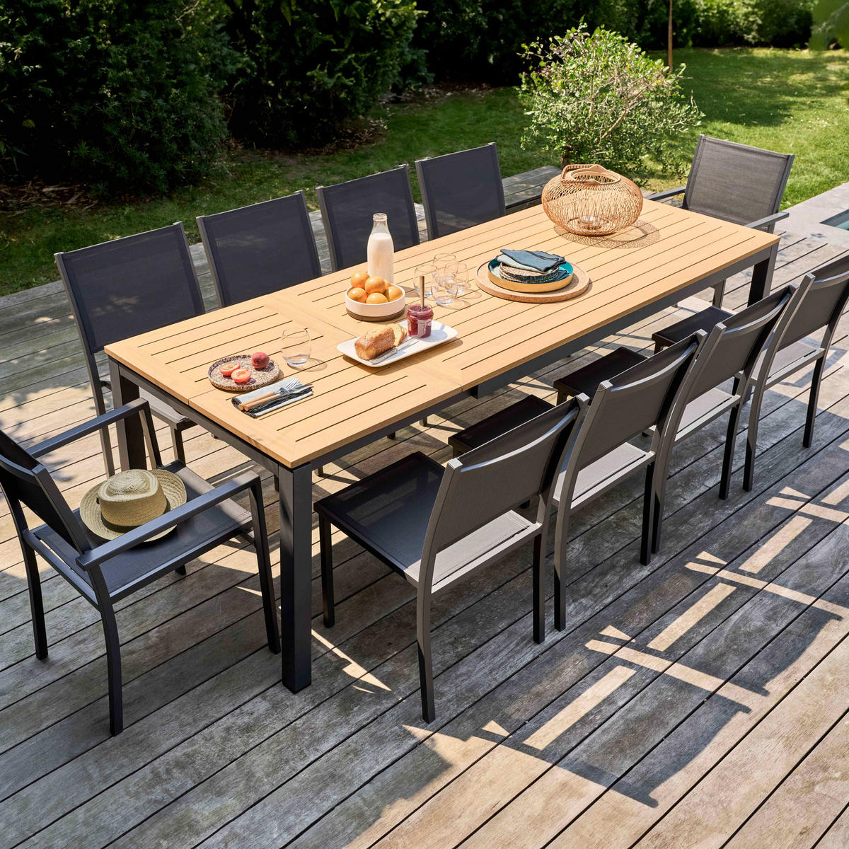 GARTENSET 11-tlg., Grau - Grau, Holzwerkstoff - Oviala