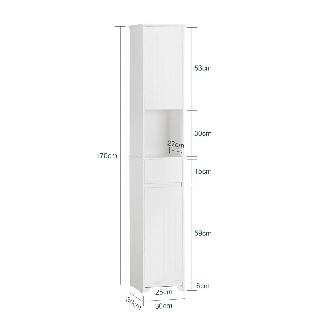 HOCHSCHRANK Weiß - Weiß, Holzwerkstoff (30/170/30cm) - SoBuy
