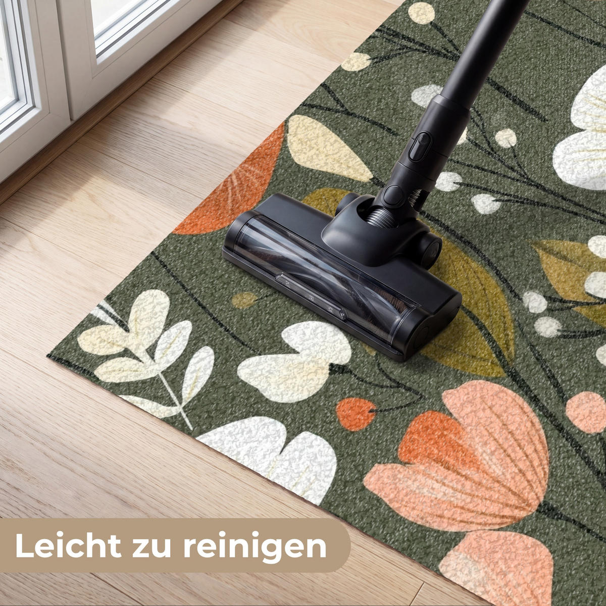 FUSSMATTE Blumen - Illustration - Grün Flurteppich 150x90 cm - Dunkelgrün, Kunststoff (150/90cm) - MuchoWow