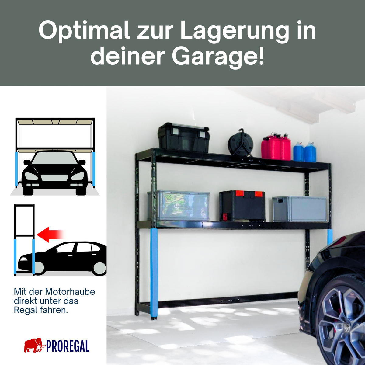 PROREGAL Garagenregal HERCULES 180x240x50cm 2 Lagerebenen Schwarz - Schwarz, Metall (240/180/50cm) - PROREGAL