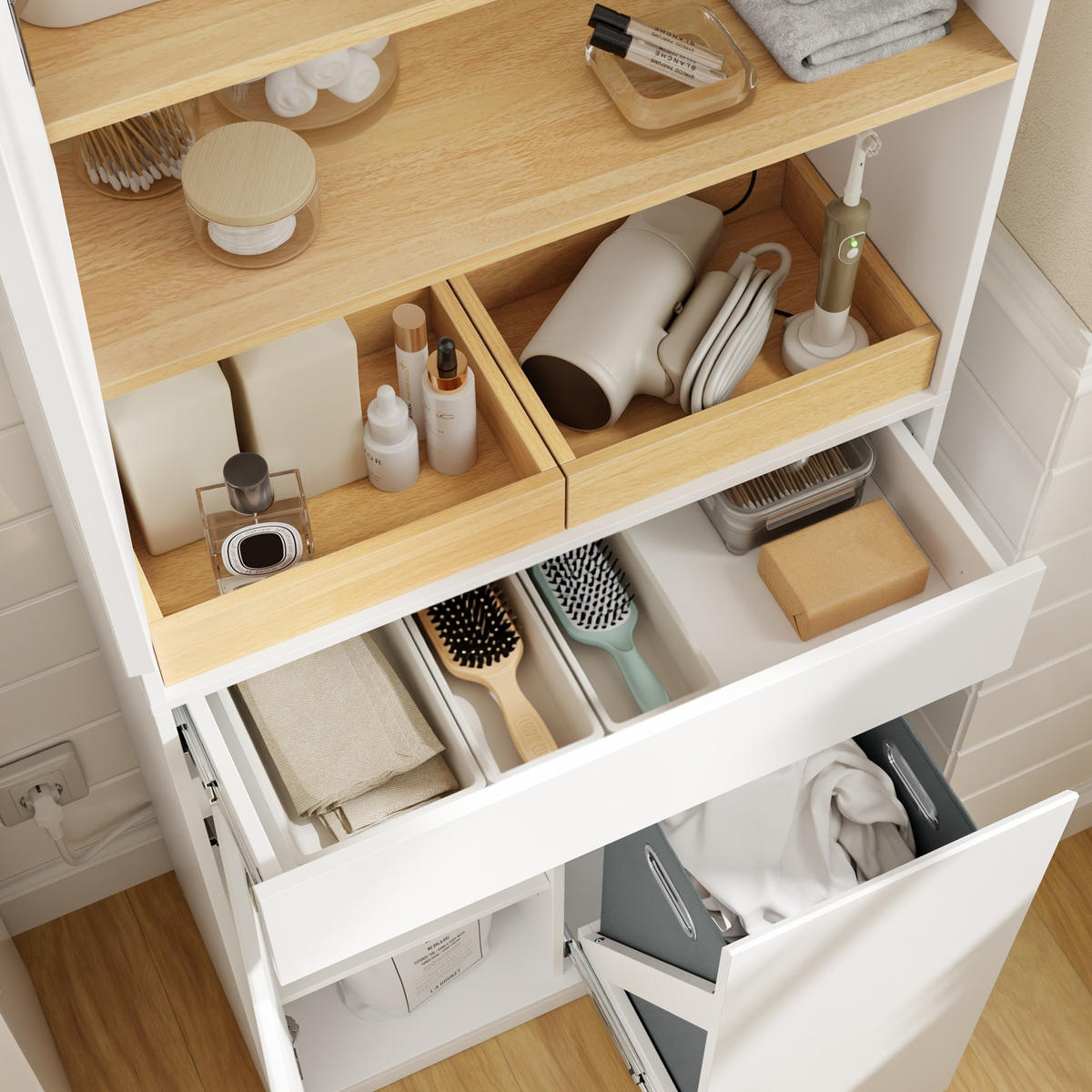 HOCHSCHRANK mit Aufbewahrungsfunktion BZR241-E-W - Weiß, Holzwerkstoff (30/180/60cm) - SoBuy